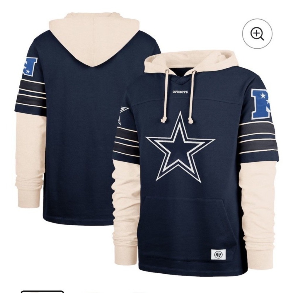Men's '47 Navy Dallas Cowboys Split Zone Cornerback Duo Hoodie Size Large‎ NWT